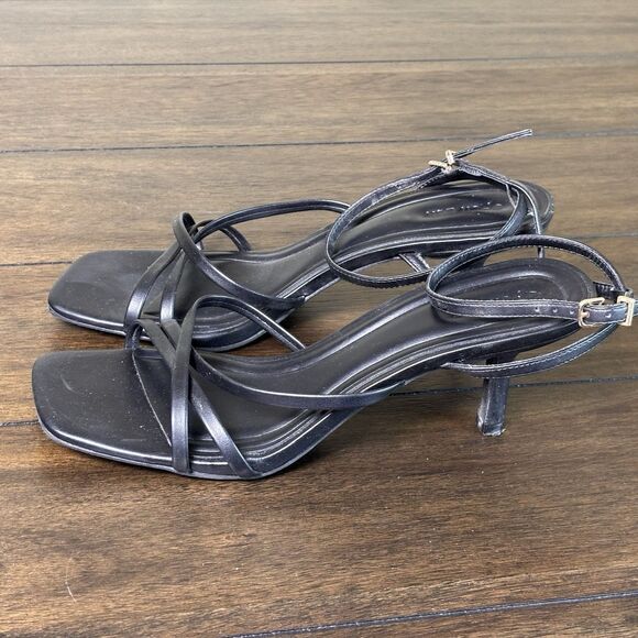 Open Edit Women's Strappy Sandals Size 9 Black Square Toe Kitten Heel - Picture 7 of 9